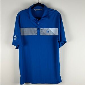 Travis Mathew men’s Blue Polo Shirt Palmetto Dunes Hilton Head logo Large
